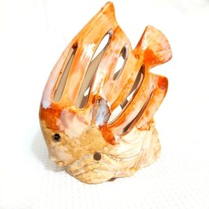 Fish Angelfish Tealight Pottery Candle Holder Artist Signed Ocean Beach